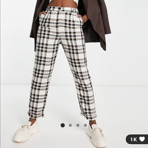 Topshop peg brown pants in brown check